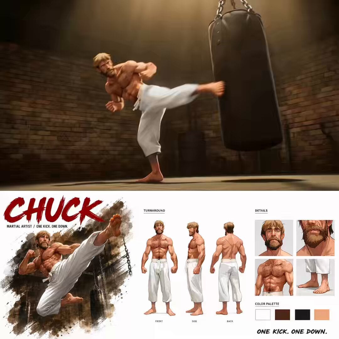 록 비트에 맞춘 Chuck의 샌드백 훈련