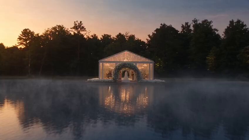 Boda junto al lago en una iglesia de cristal