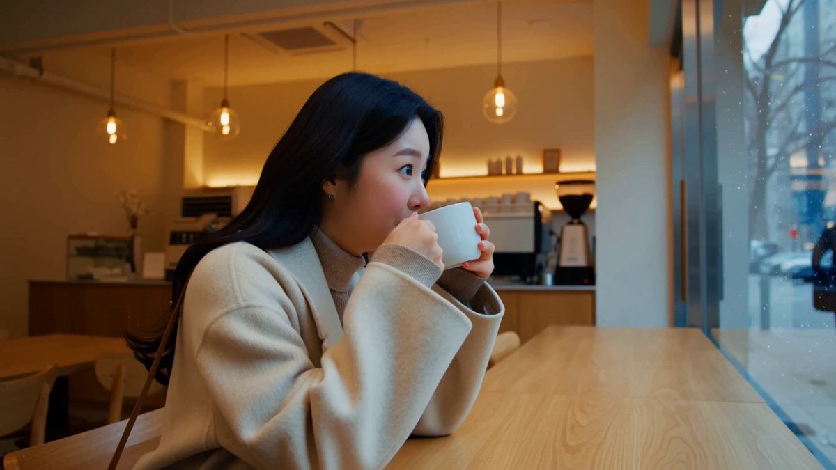 한국 카페 앞에서 만난 첫눈