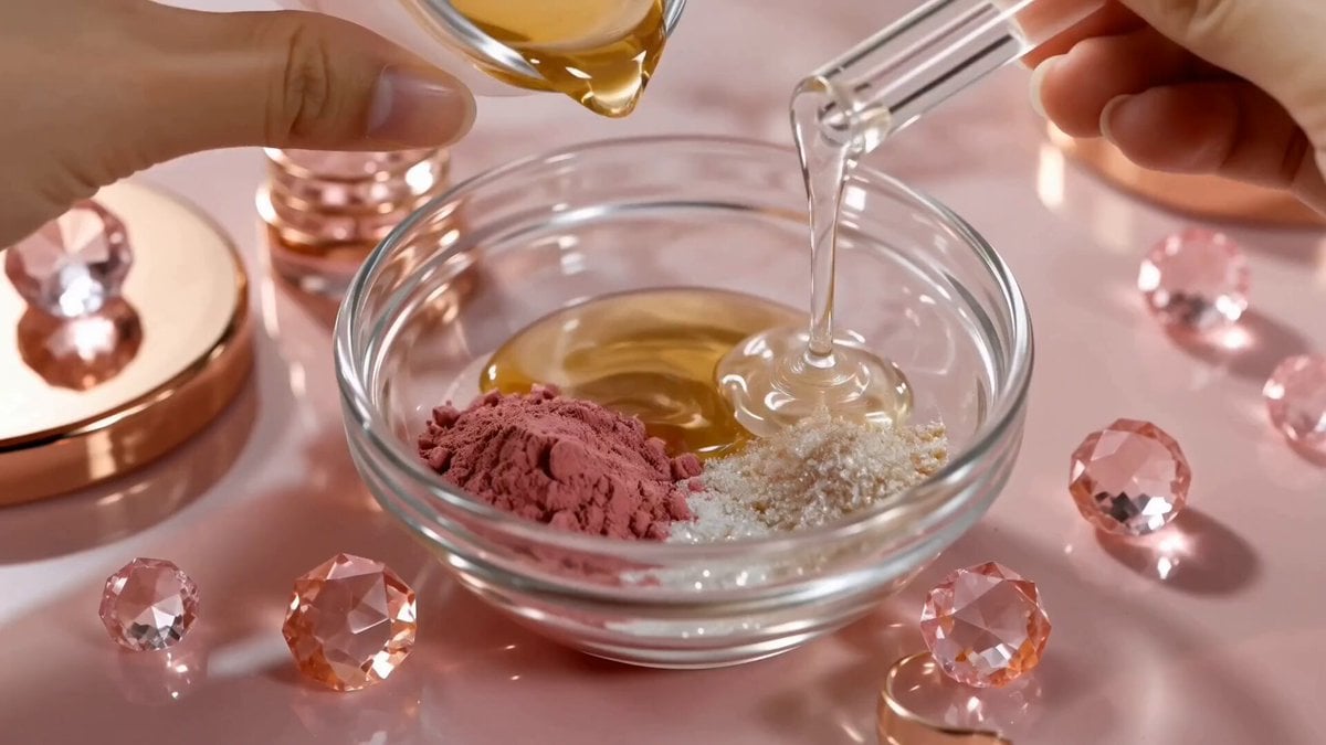Schimmernder Lippenstift vom Glas zum Mund