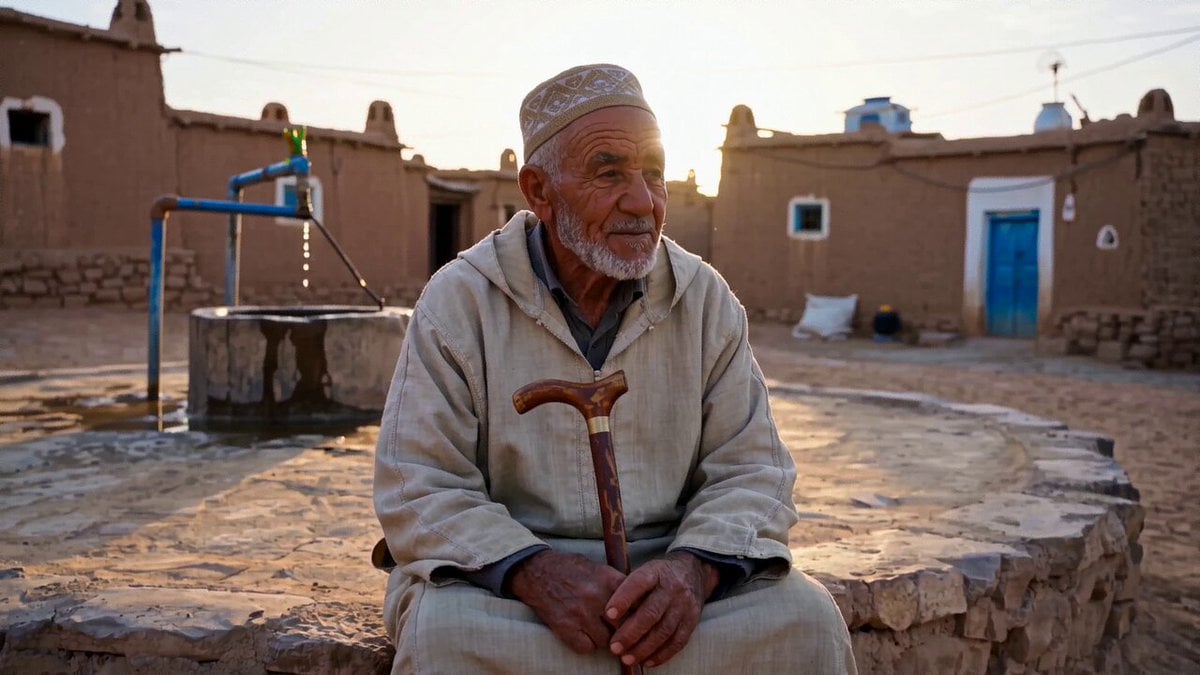 La sera dorata di un anziano in Marocco