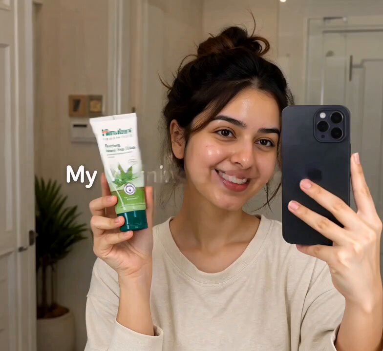 Un vlog de limpieza facial frente al espejo