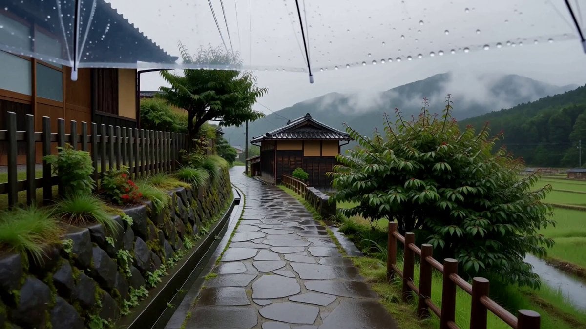 Lluvia y café en una aldea japonesa