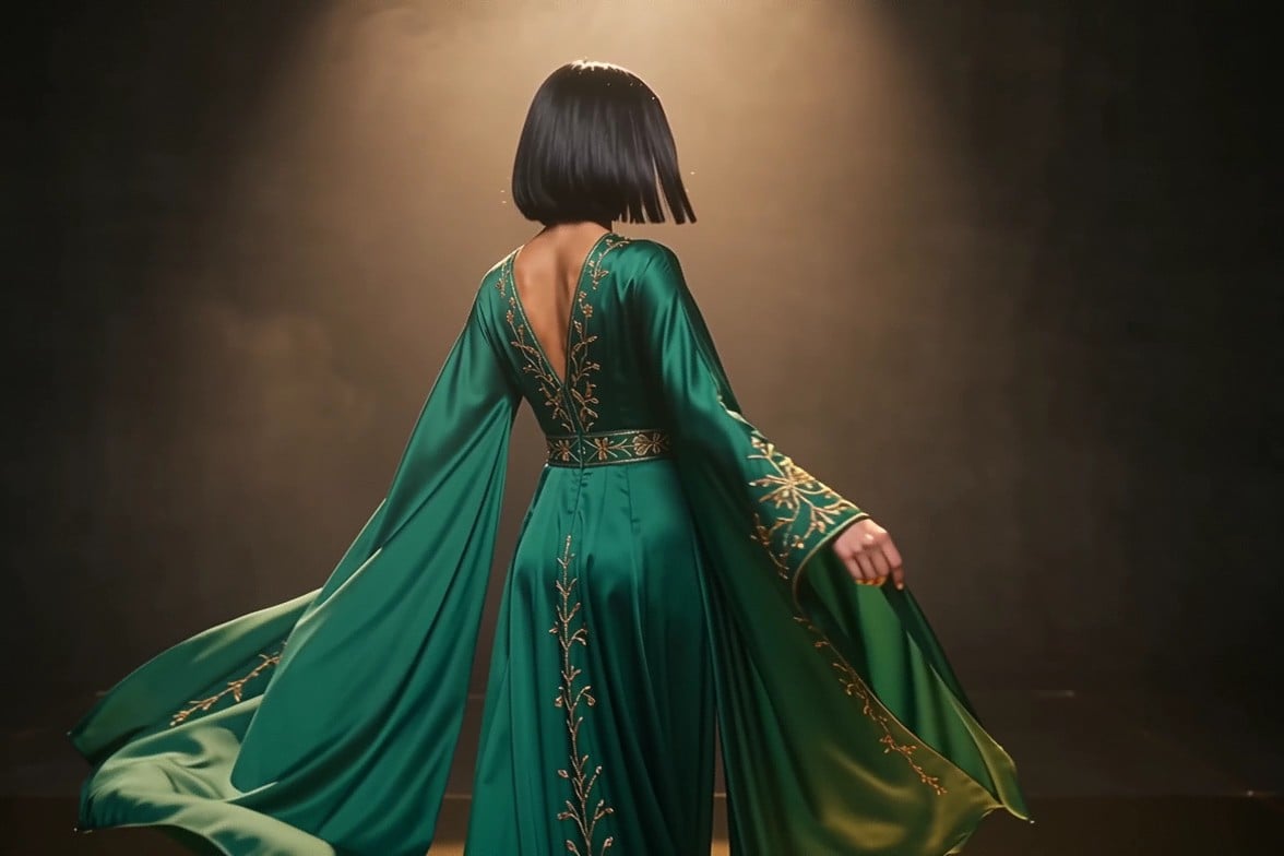 Emerald Silk Moves Through a Spotlight