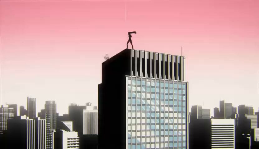 Rosa Silhouetten-Intro einer Assassinin