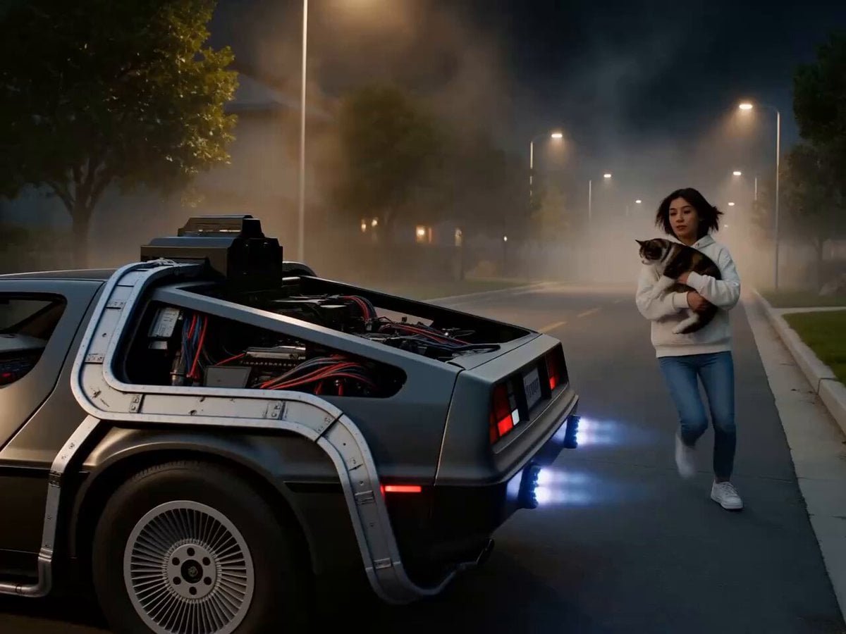DeLorean-Zeitflug mit einer Katze
