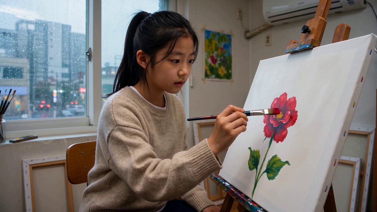Die gemalte Blume wird lebendig