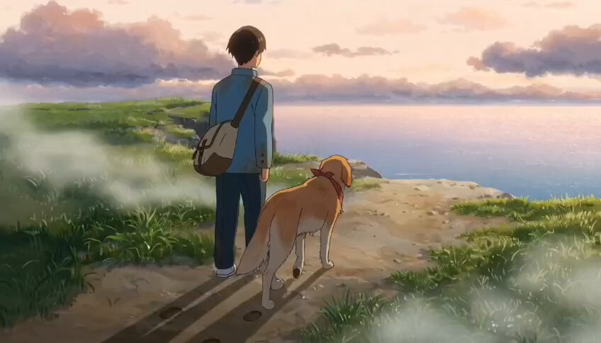 Un ragazzo e il vecchio cane all'alba