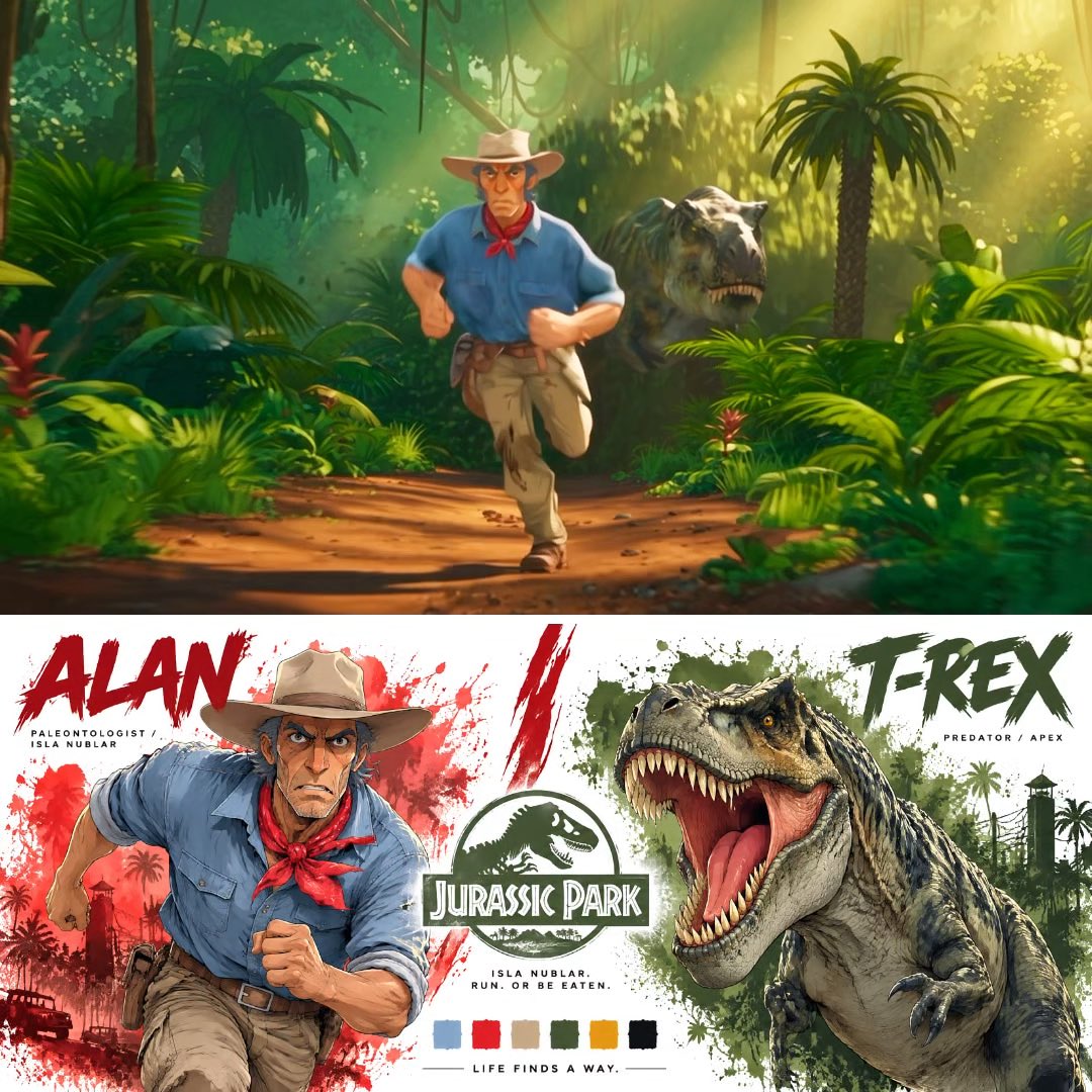Alan Escapes a Jungle T-Rex