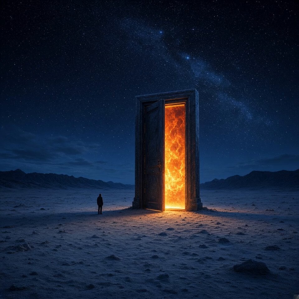 Glowing Door in a Night Desert