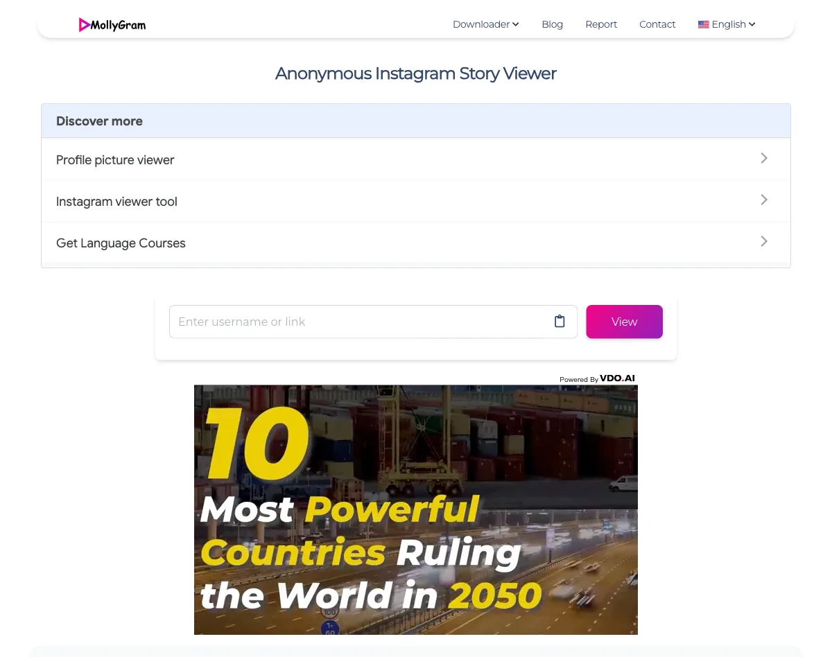 Mollygram 公开页面,显示用户名或链接输入框