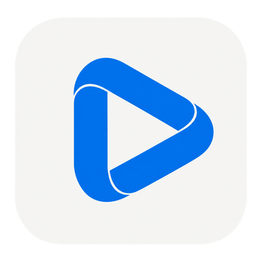 Copy Video AI blue ribbon play mark on a warm-white tile